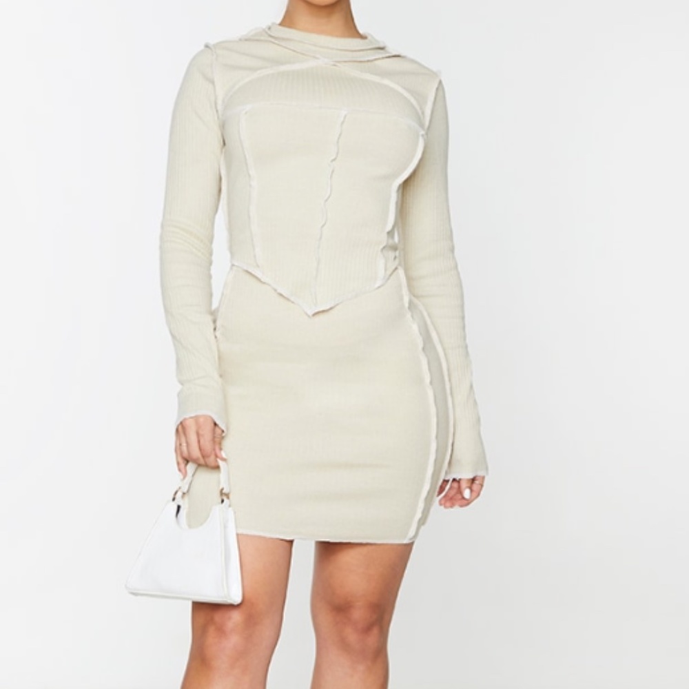 Shape Stone Rib Contrast Seam Detail Bodycon SET - Picture 2 of 3